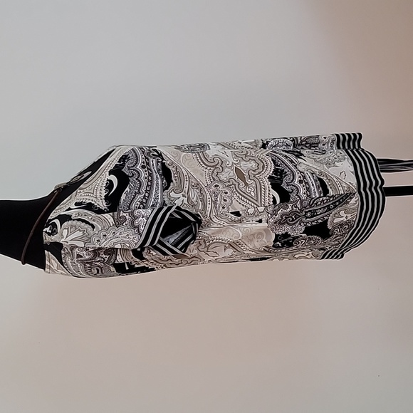 Lascana for Venus V-NECK  paisley brown, cream & black tunic belted top  sz S - Picture 11 of 13